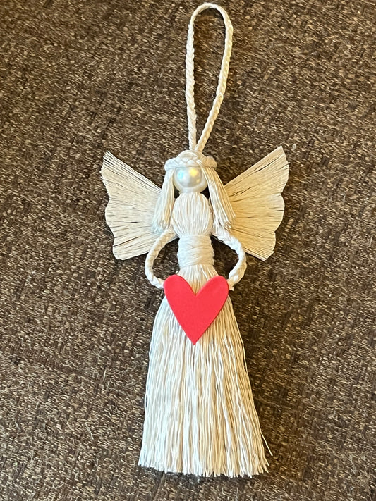 Cream Angel Holding Heart Christmas Tree Decoration