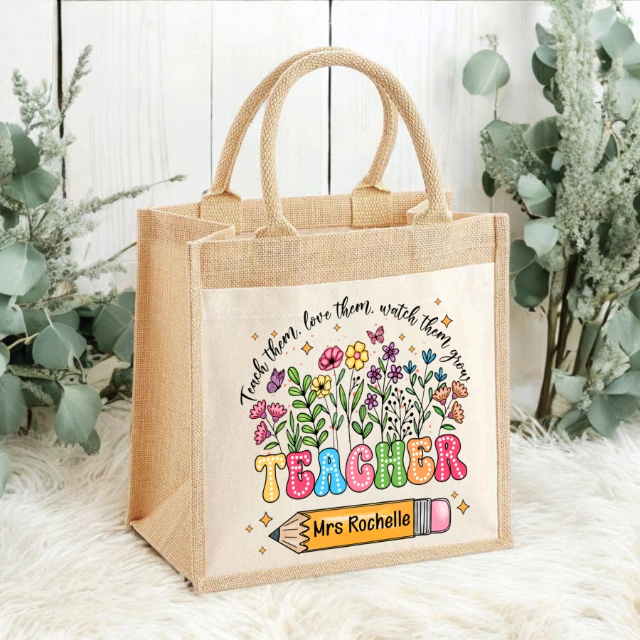 Teacher Jute Midi Tote Bags