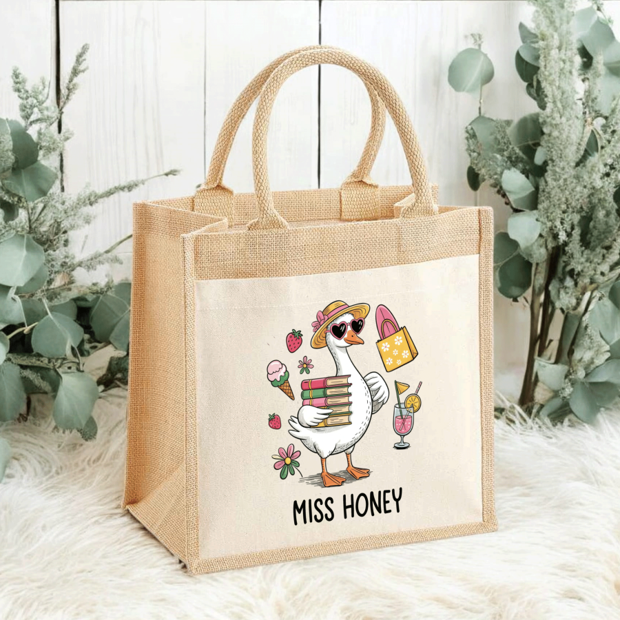 Teacher Jute Midi Tote Bags