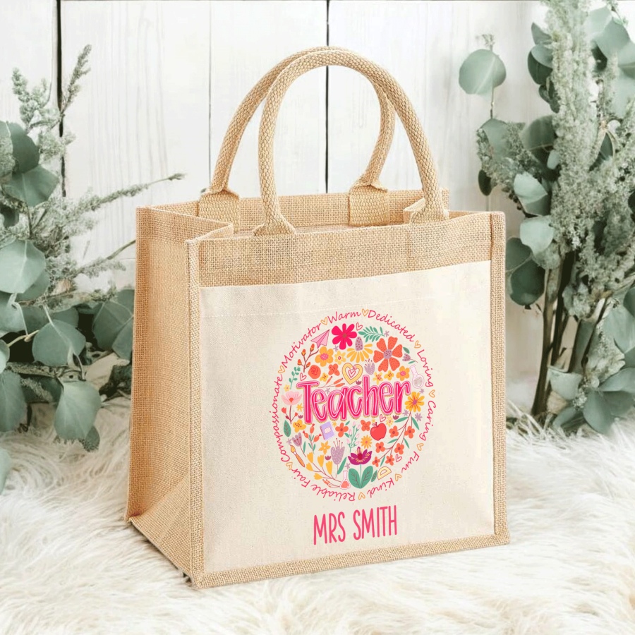 Teacher Jute Midi Tote Bags
