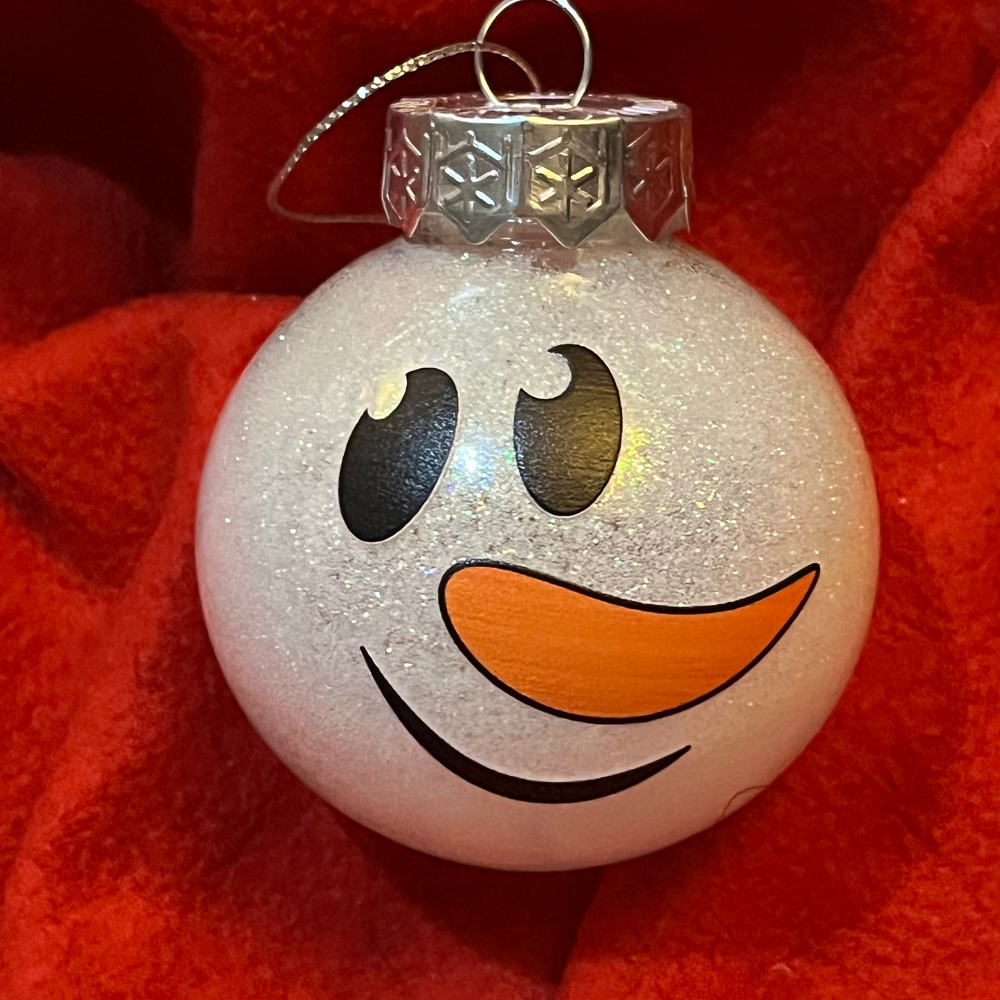 Glitter Bauble - Round Snowman Face