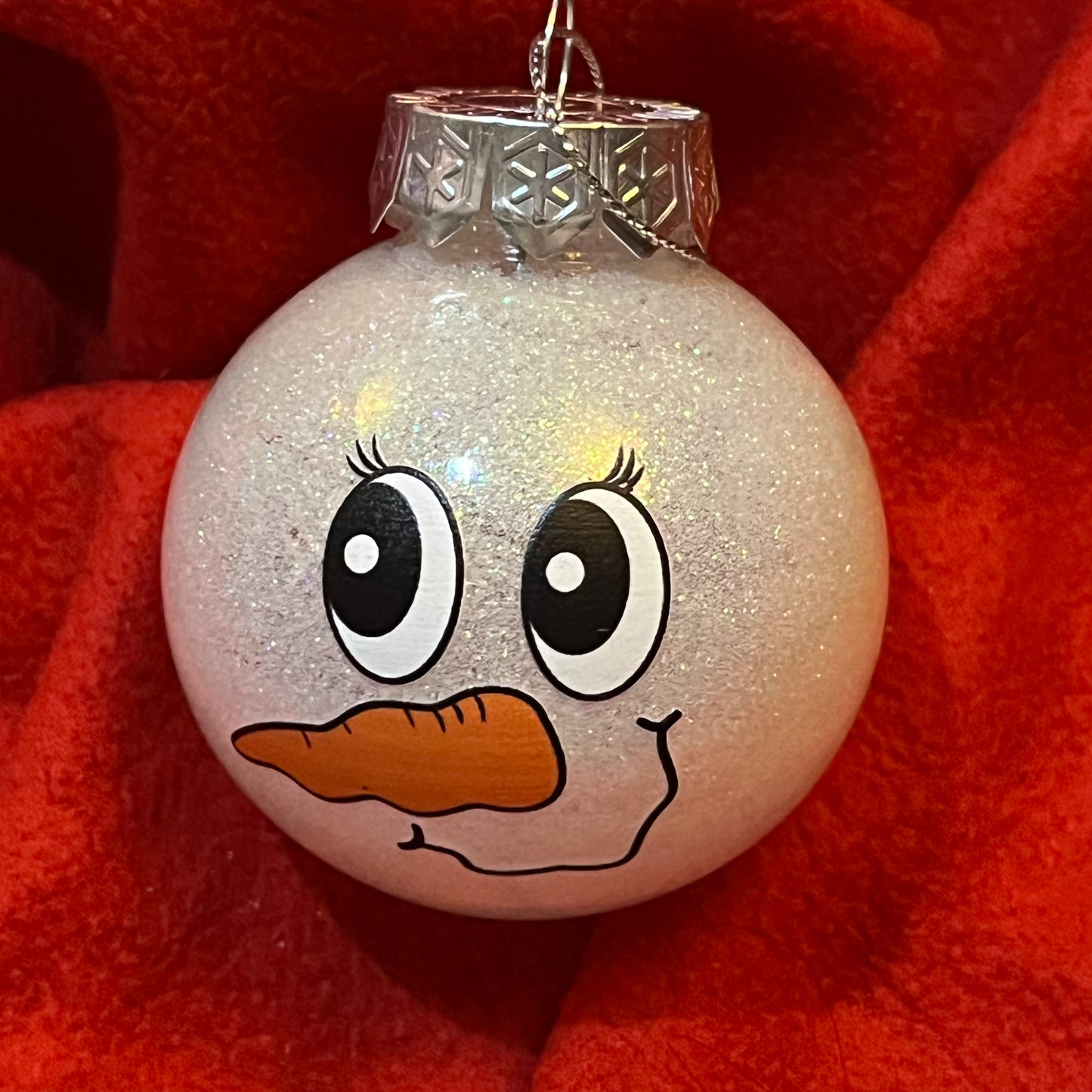 Glitter Bauble - Round Snowman Face