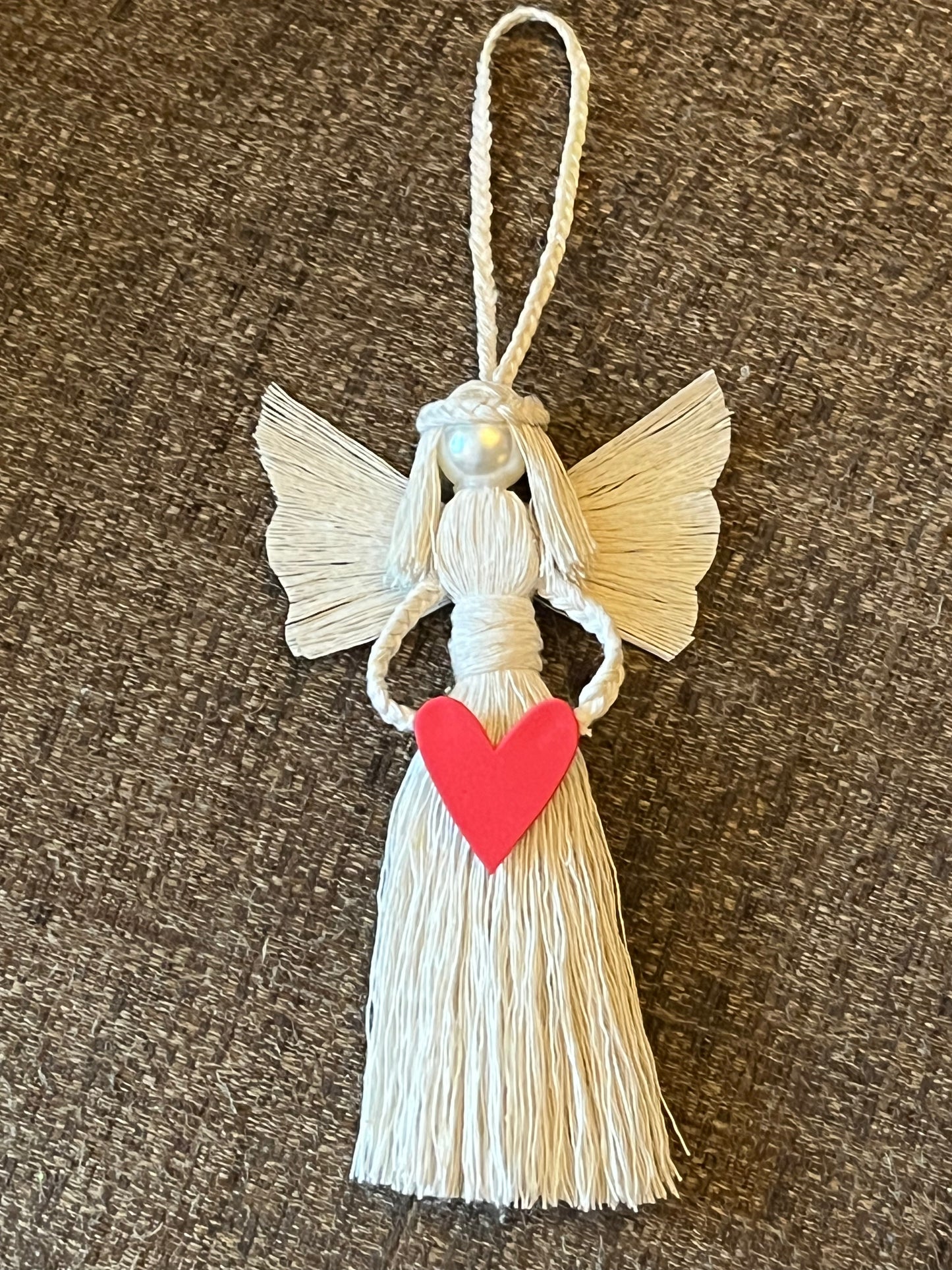 Cream Angel Holding Heart Christmas Tree Decoration