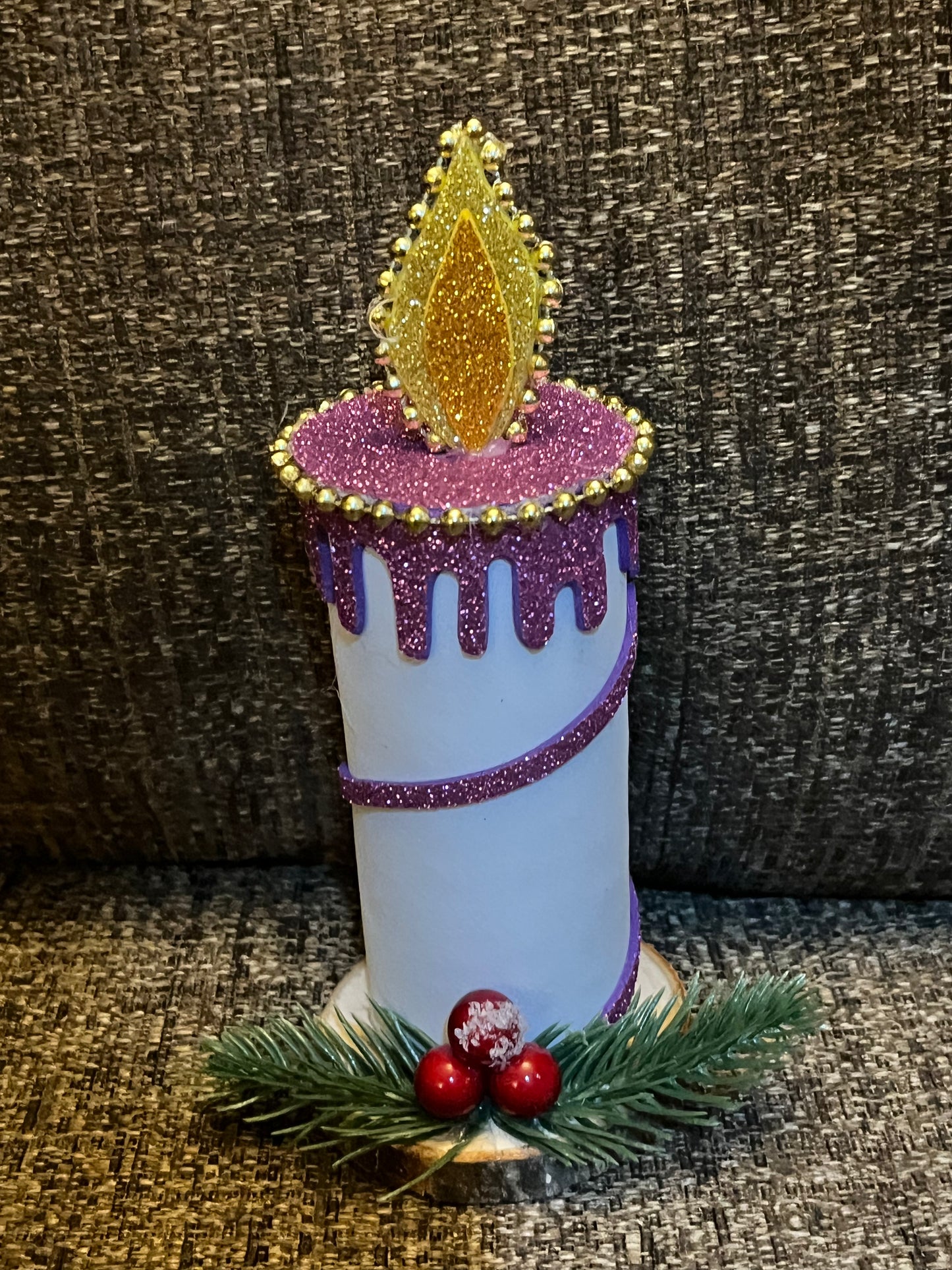 Candle On Wood Slice Decoration
