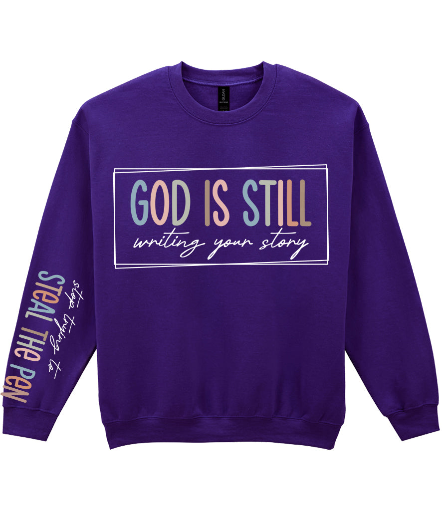 For The Love Of Jesus Sleeve Quote Sweatshirt - God Is Still Writing