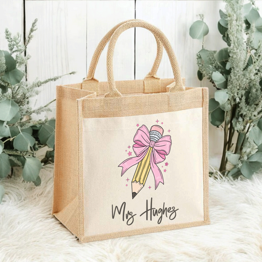 Teacher Jute Midi Tote Bags
