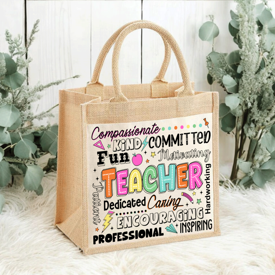 Teacher Jute Midi Tote Bags